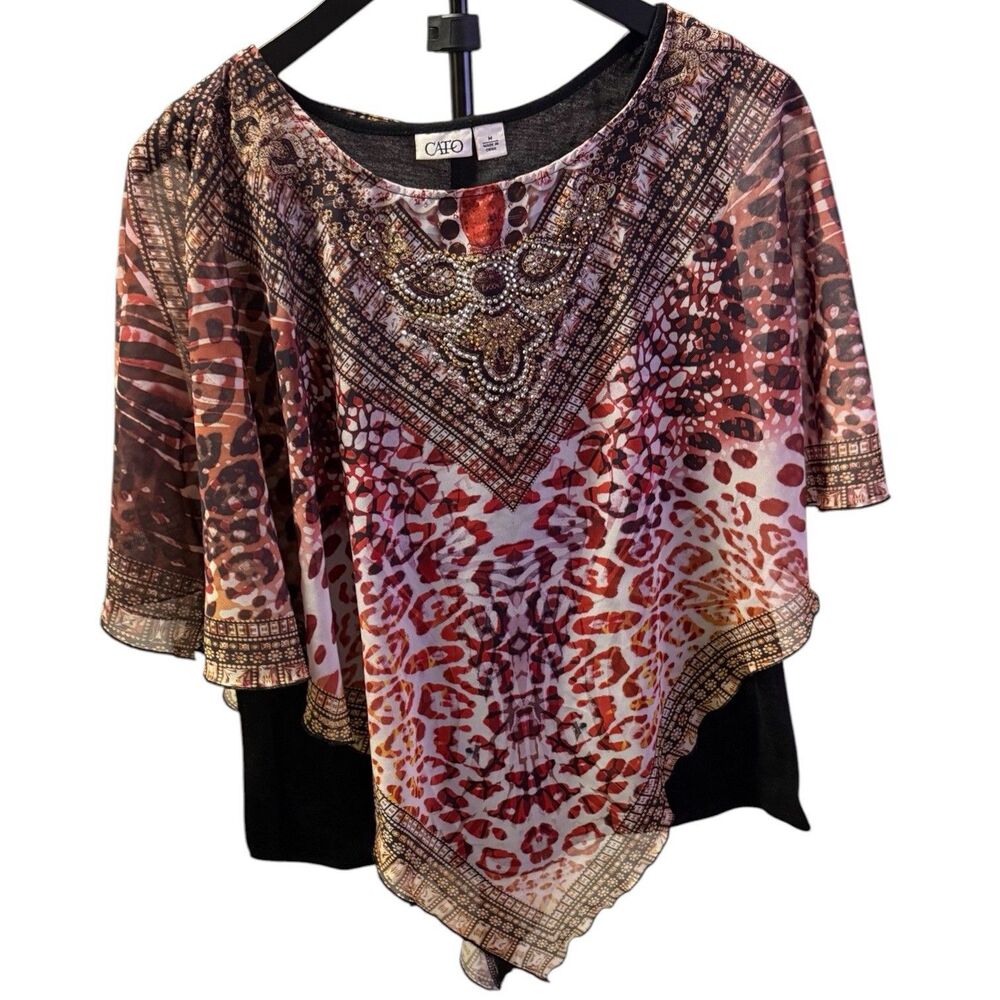 Cato M Embellished Animal Print Sleeveless Top Sheer Overlay Beaded Tank